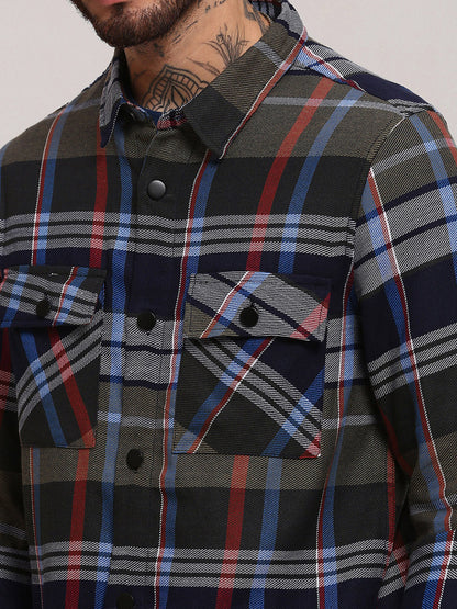 Men Grey Checked Shacket