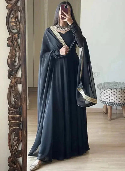 Attractive Georgette Gown for Women With Dupatta simsim