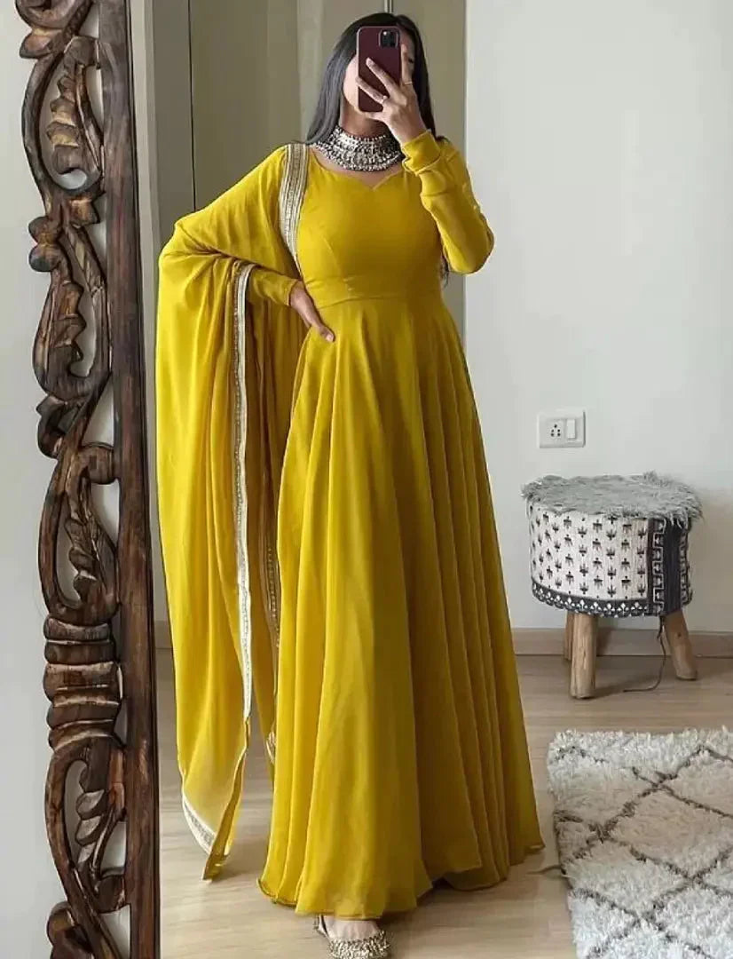 Attractive Georgette Gown for Women With Dupatta simsim