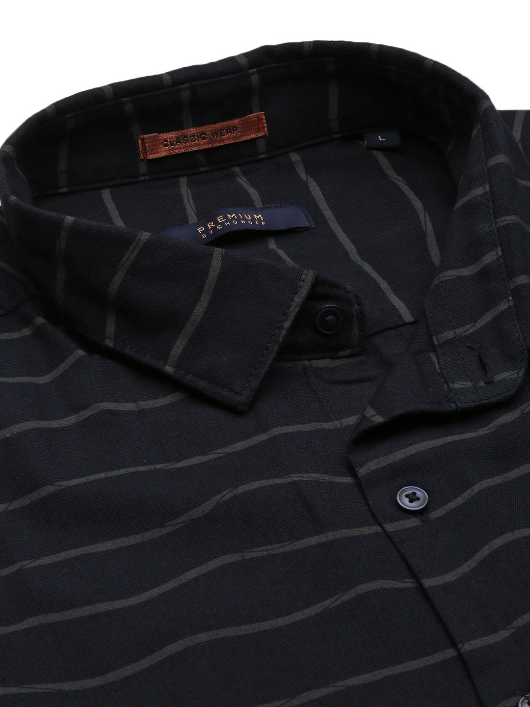 Men Navy Blue Striped Slim Fit Shirt