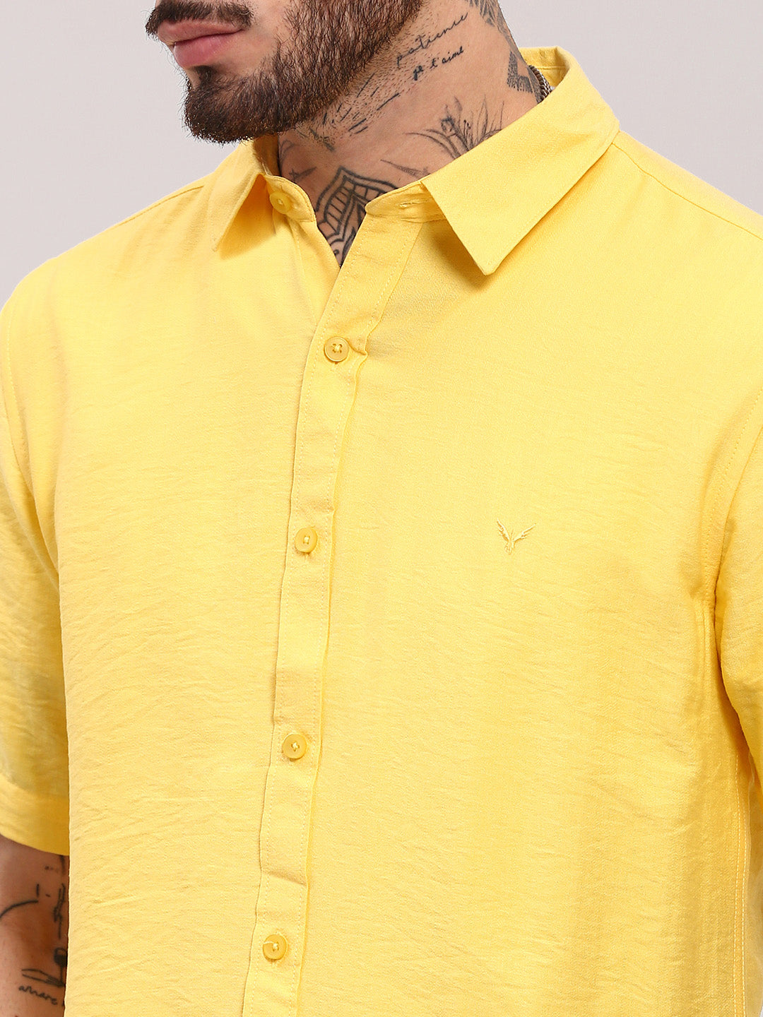 Men Yellow Solid Slim Fit Shirt