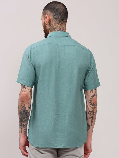 Men Green Solid Slim Fit Shirt