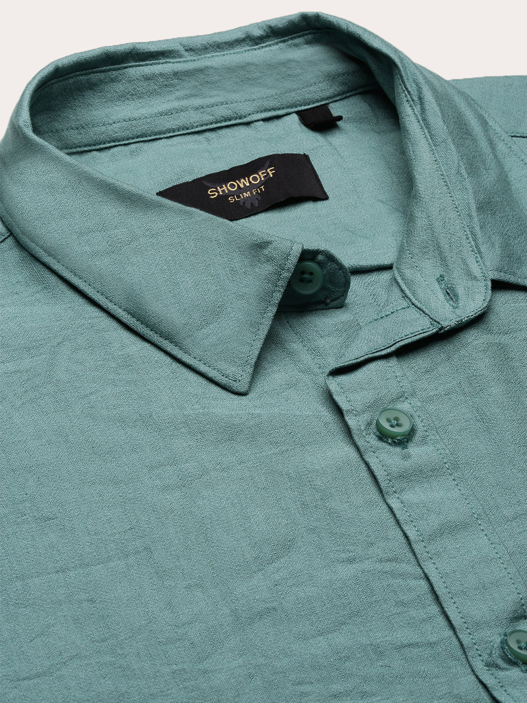 Men Green Solid Slim Fit Shirt