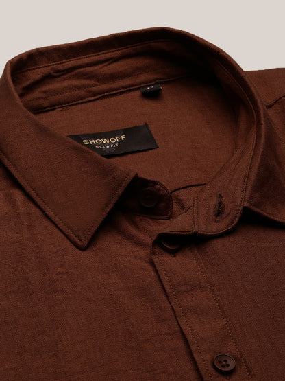 Men Brown Solid Slim Fit Shirt