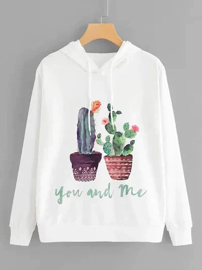 Classic Lycra Blended Printed Hoodie Sweatshirts for Women 