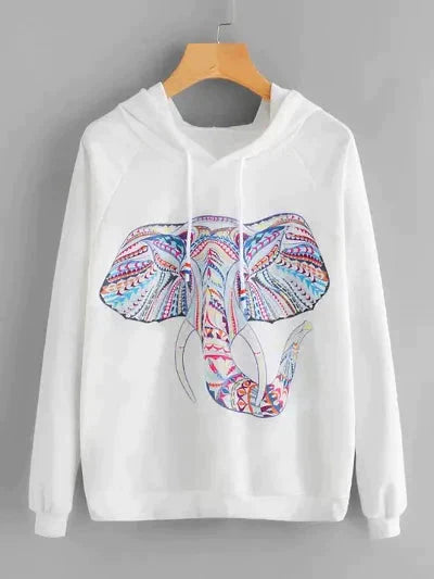 Classic Lycra Blended Printed Hoodie Sweatshirts for Women 