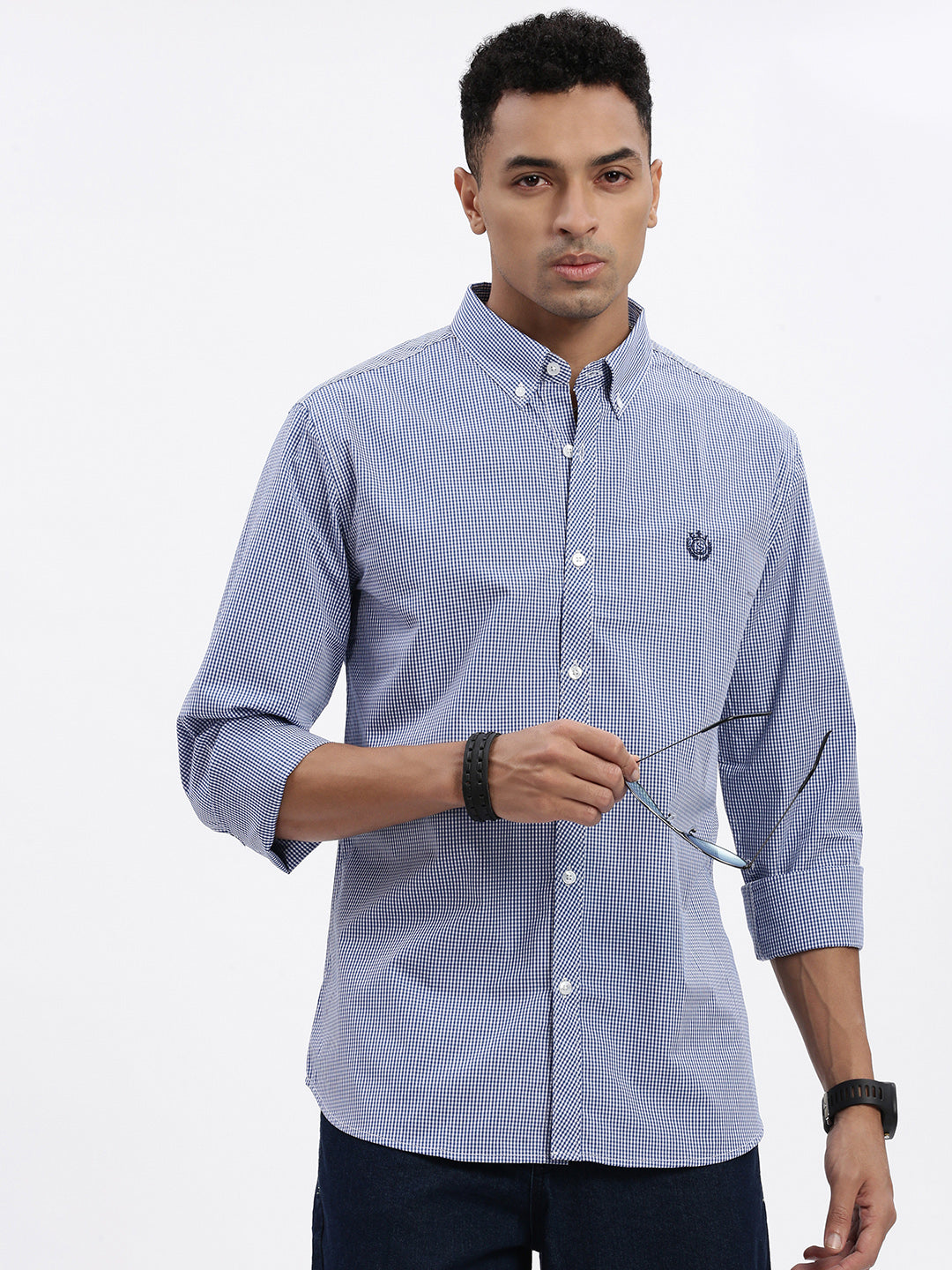 Men Blue Checked Slim Fit Shirt