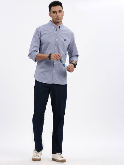 Men Blue Checked Slim Fit Shirt