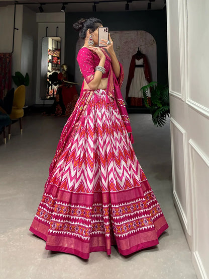 MULTI COLOR DOLA SILK DIGITAL PRINTED LEHENGA CHOLI