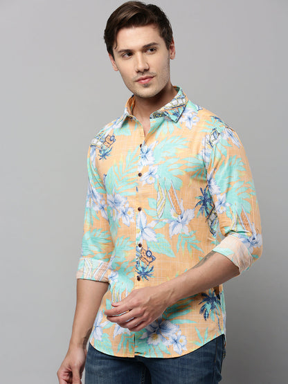 Men Orange Printed Casual Shirt