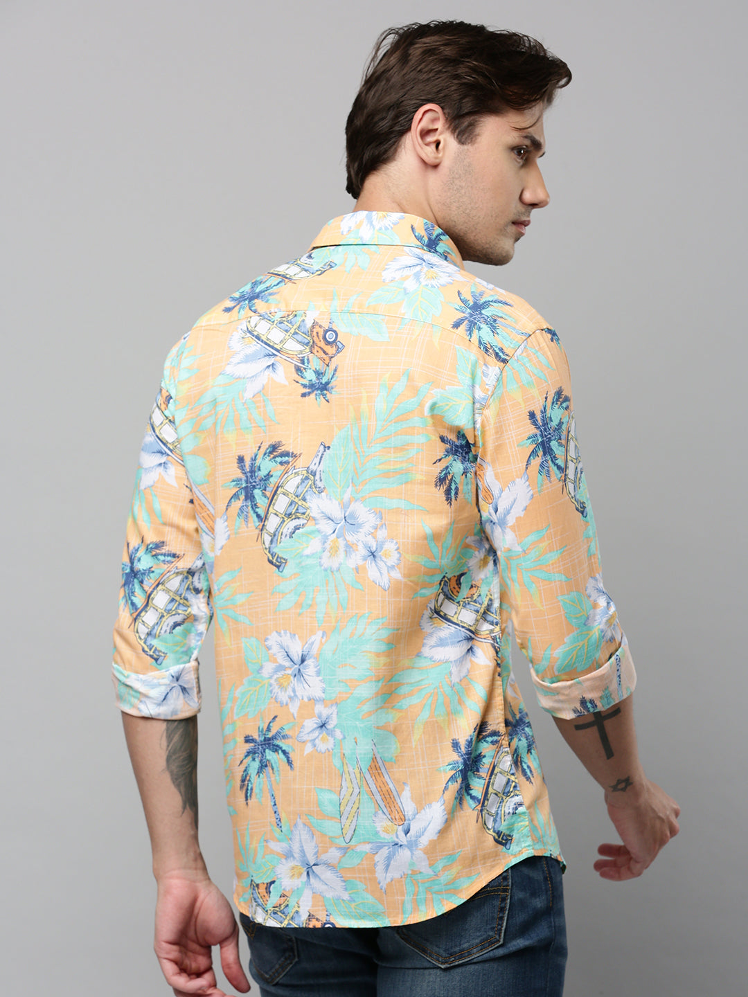 Men Orange Printed Casual Shirt