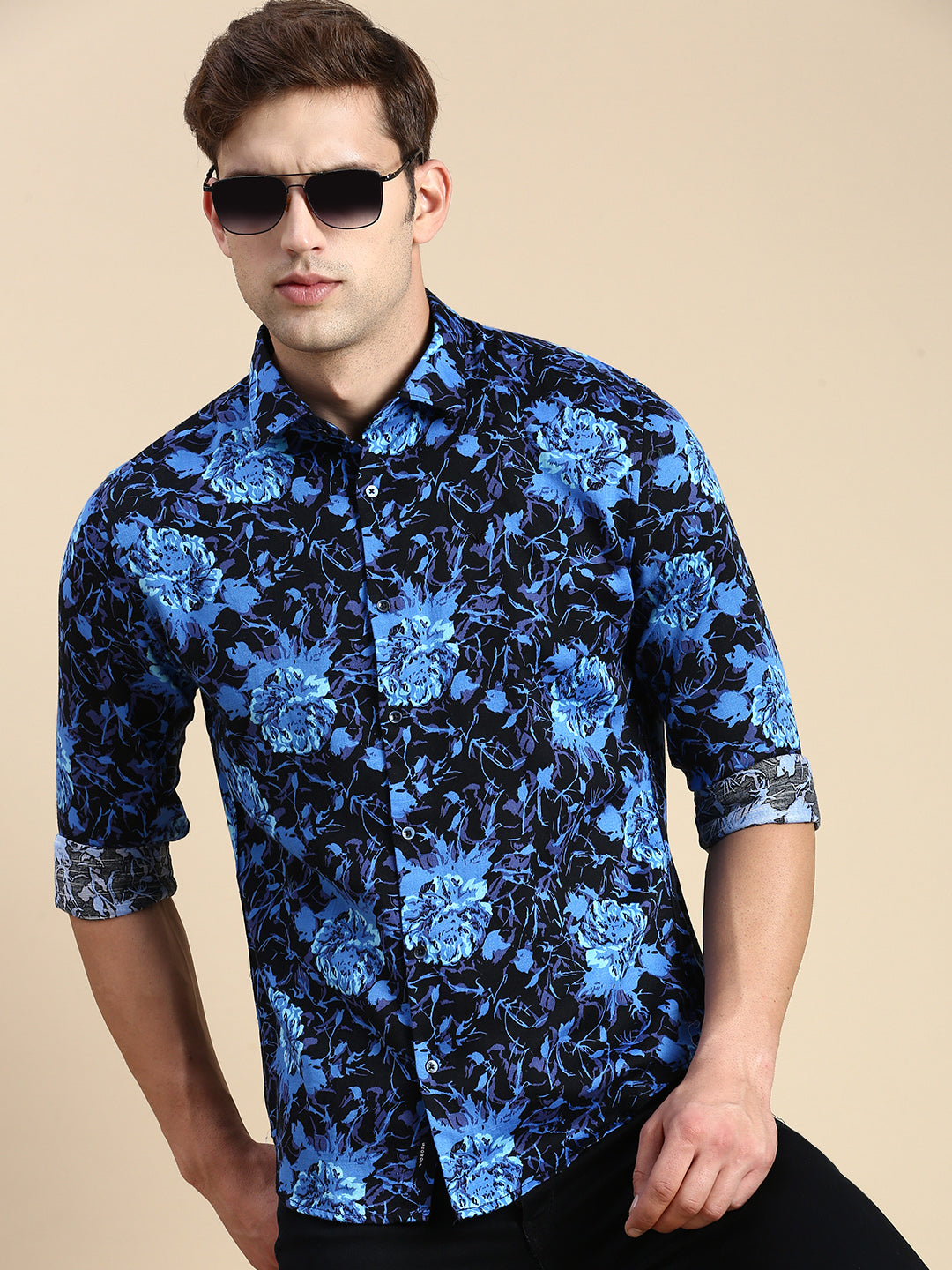 Men Blue Printed Casual Shirt