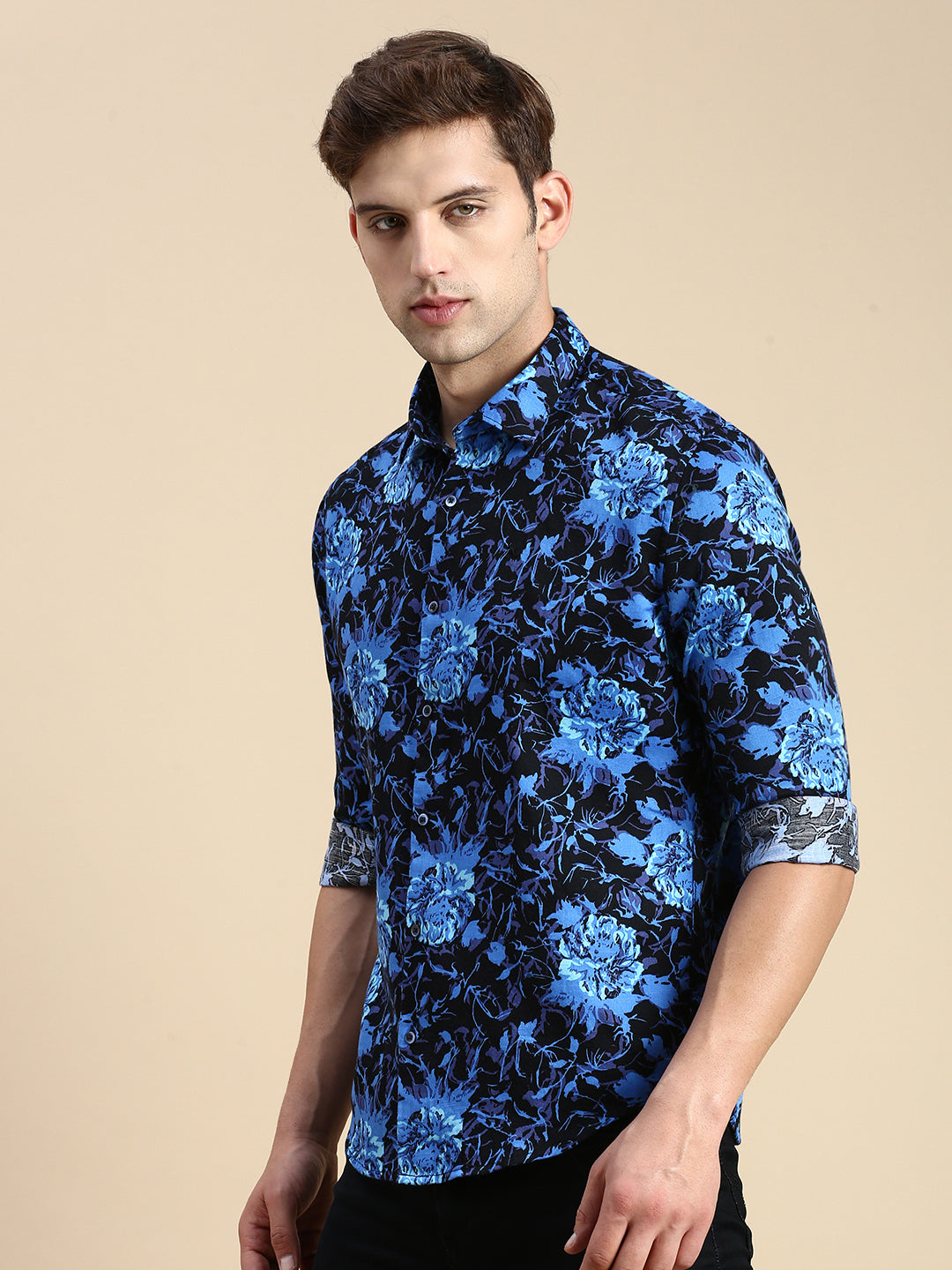 Men Blue Printed Casual Shirt