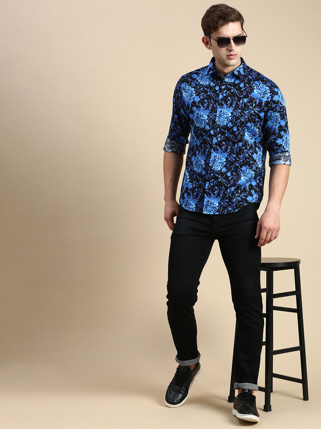 Men Blue Printed Casual Shirt