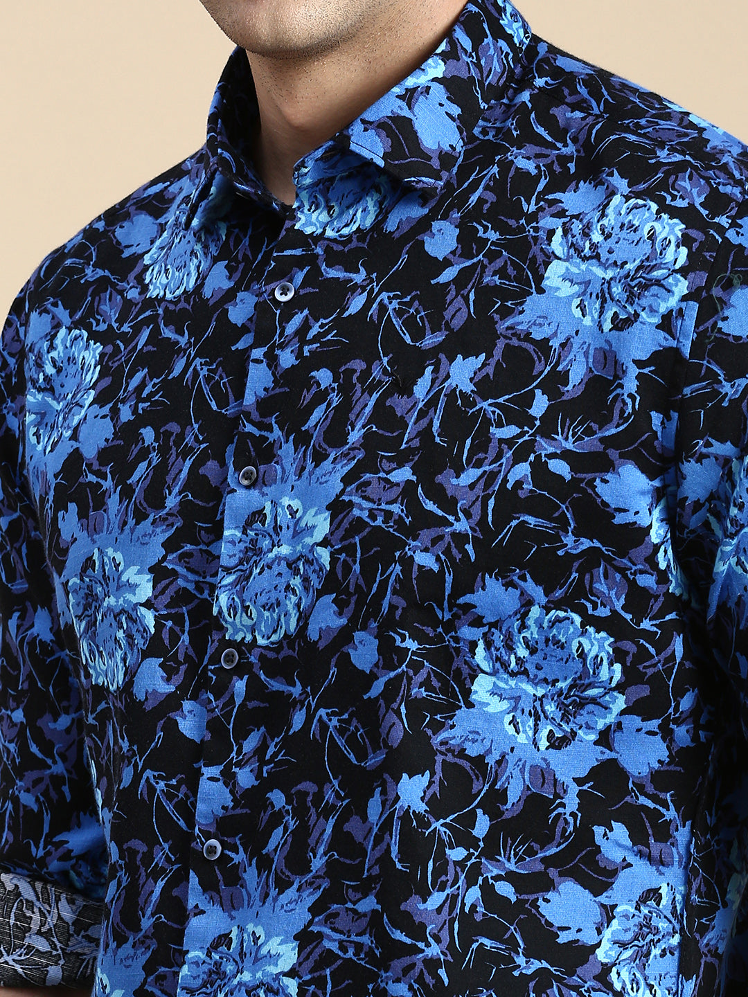 Men Blue Printed Casual Shirt