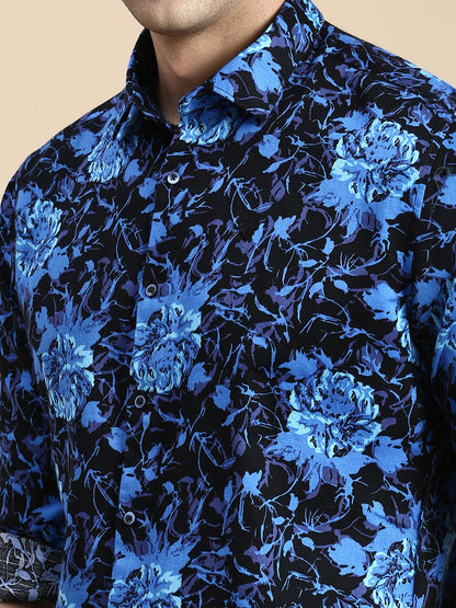 Men Blue Printed Casual Shirt