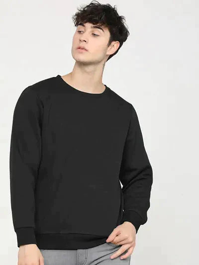 Elegant Black Cotton Blend Solid Sweatshirts For Men 