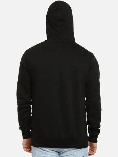 Elegant Black Fleece Printed Long Sleeves Hoodies Sweatshirts For Men 