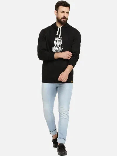 Elegant Black Fleece Printed Long Sleeves Hoodies Sweatshirts For Men 