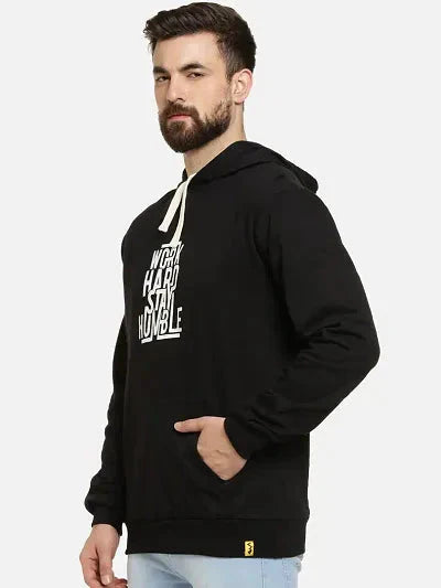 Elegant Black Fleece Printed Long Sleeves Hoodies Sweatshirts For Men 