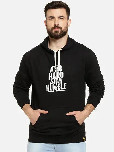 Elegant Black Fleece Printed Long Sleeves Hoodies Sweatshirts For Men 