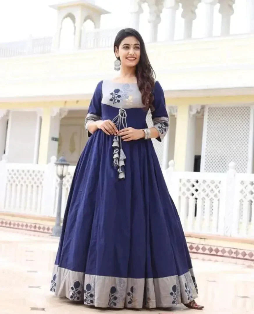 Elegant Rayon Navy Blue Gown For Women simsim