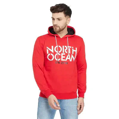 Elegant Red Fleece Printed Long Sleeves Hoodies Sweatshirts For Men 