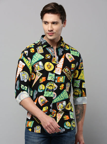 Men Black Printed Casual Shirt