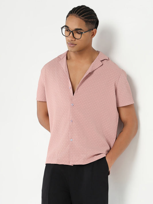 Men Pink Cuban Collar Solid Shirt