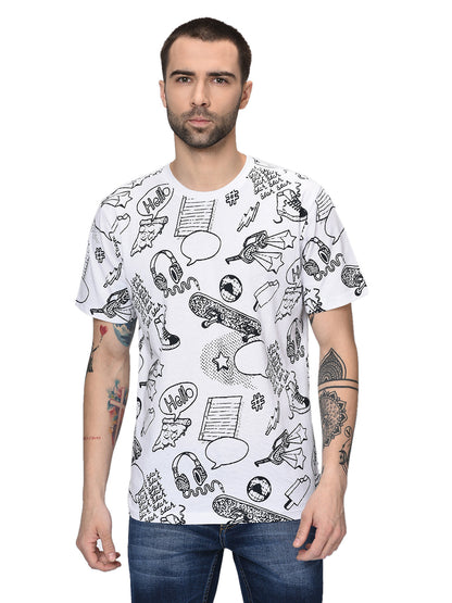 White Half Sleeves Crew Neck Printed T-Shirt