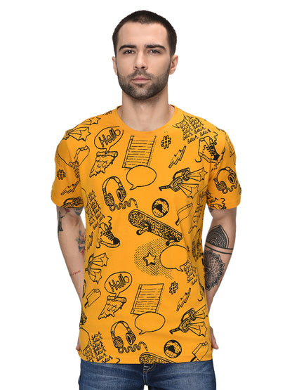 Yellow Half Sleeves Crew Neck Printed T-Shirt