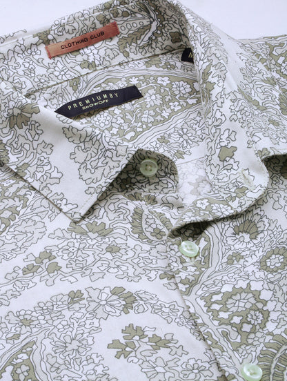 Men Cream Floral Casual Shirt