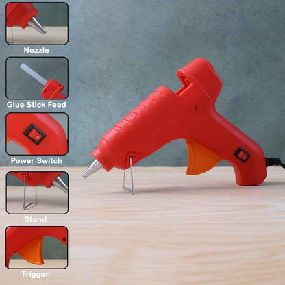 Premium 20W Hot Melt Glue Gun with 6 Transparent Glue Sticks Set