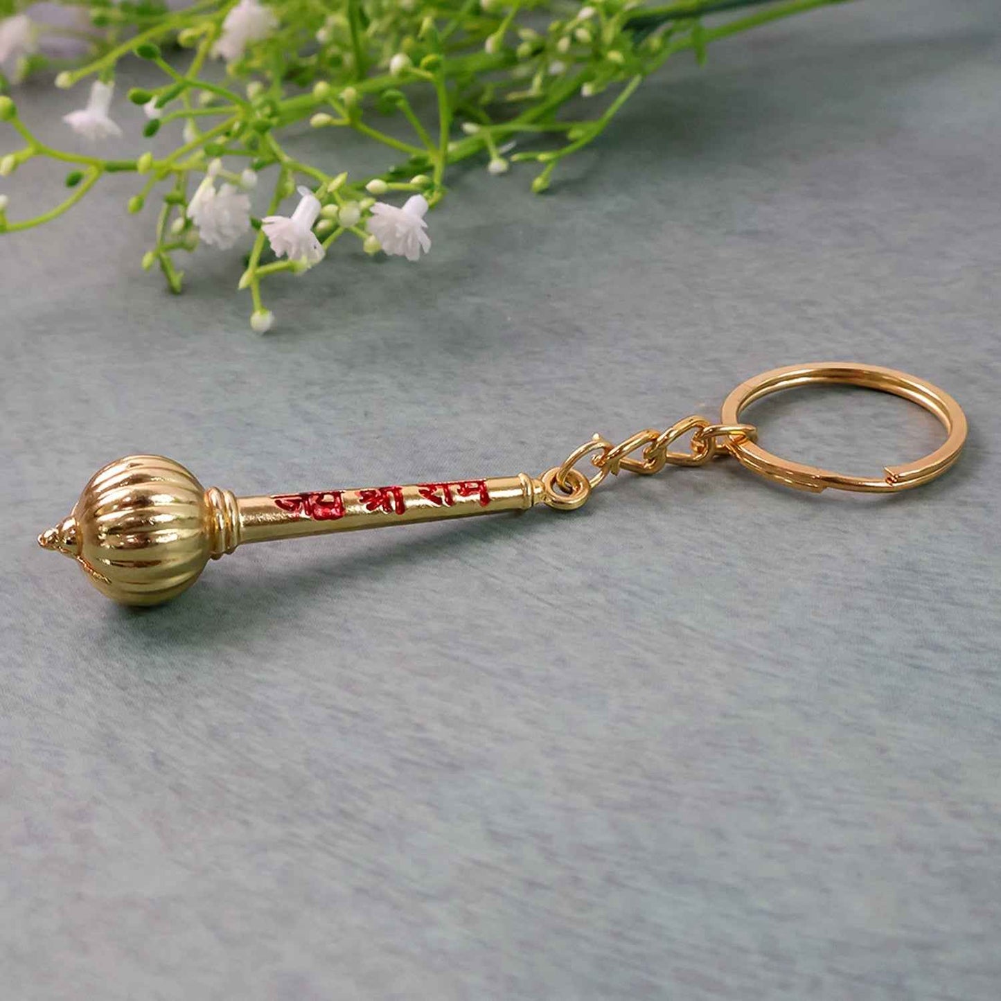 Mace Design “Jai Shree Ram” Golden Keychain (1 Pc)