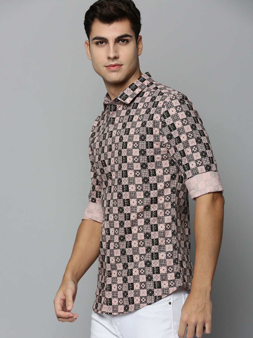 Men Peach Printed Casual Shirt