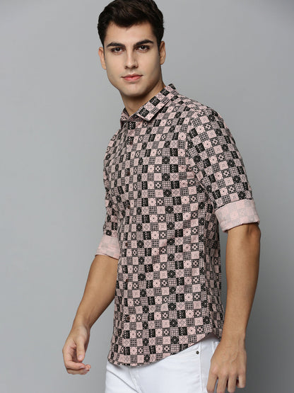 Men Peach Printed Casual Shirt