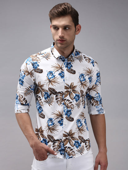 Men White Printed Casual Shirt