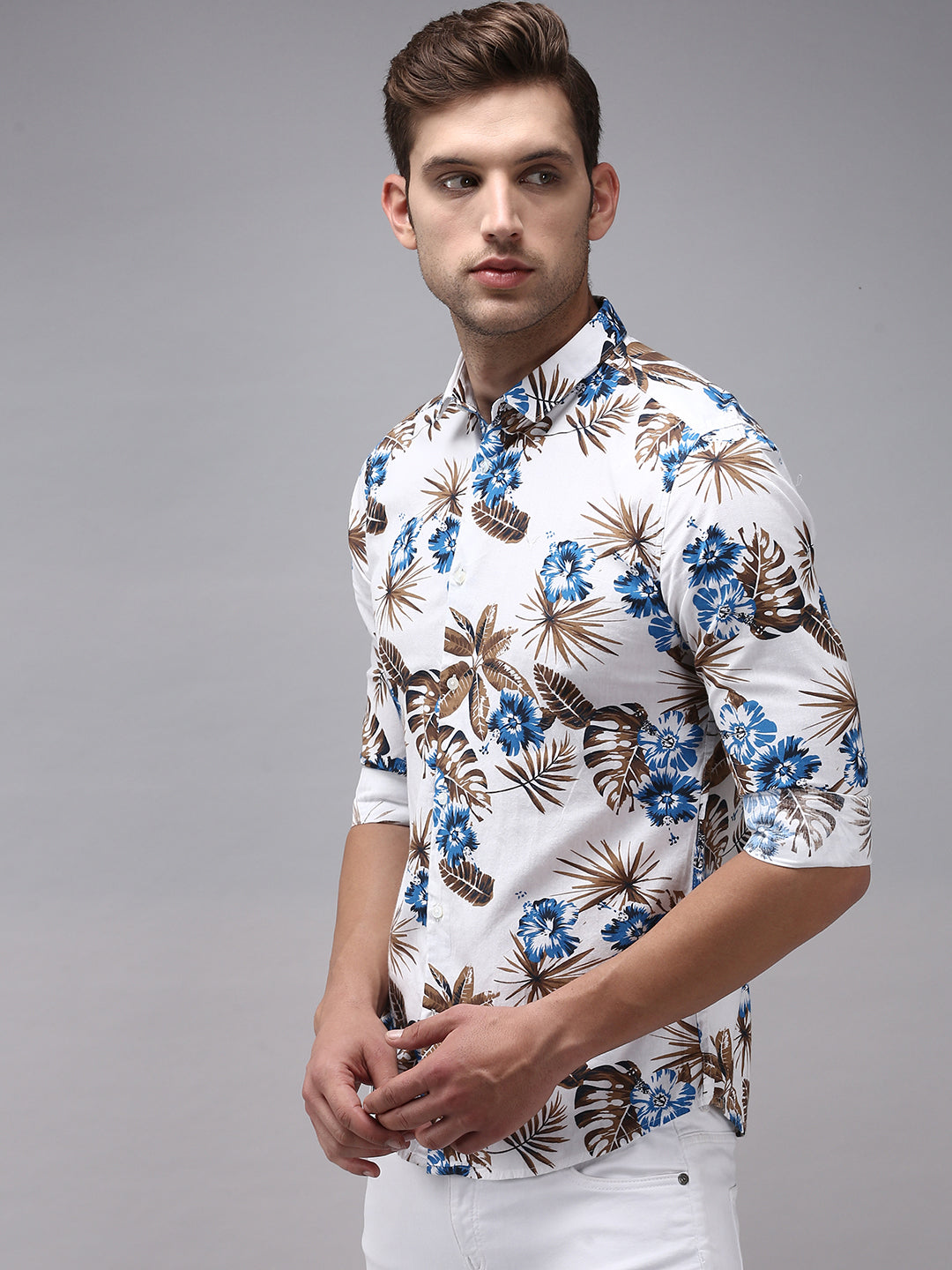 Men White Printed Casual Shirt