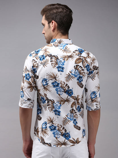 Men White Printed Casual Shirt