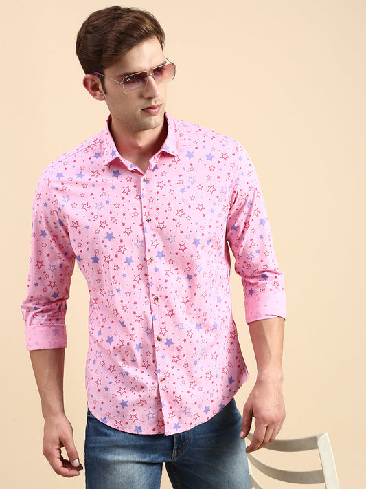 Men Pink Printed Casual Shirt