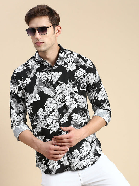 Men Black Printed Casual Shirt