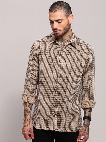 Men Beige Checked Shacket