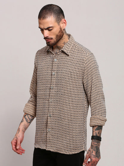 Men Beige Checked Shacket