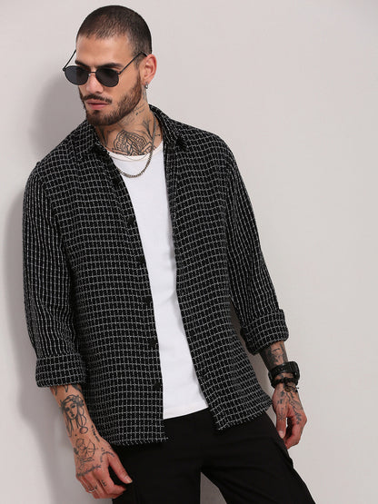 Men Black Checked Shacket