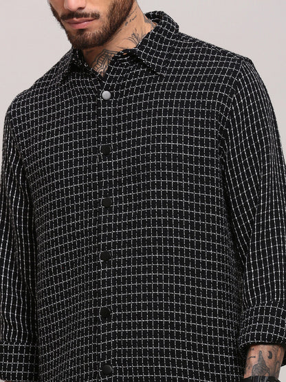 Men Black Checked Shacket