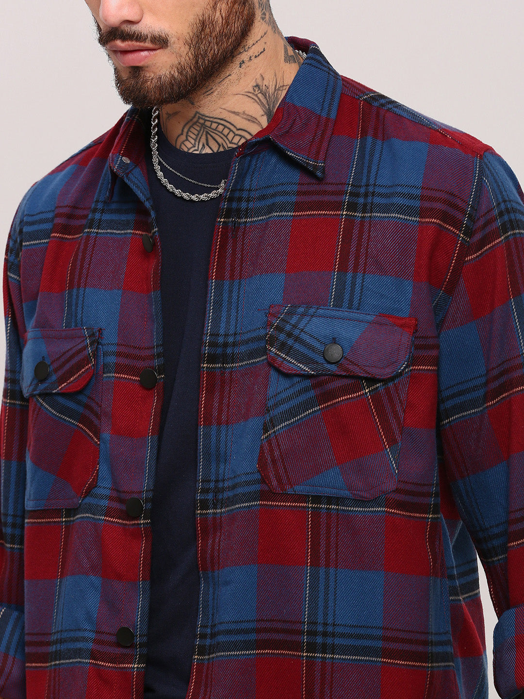 Men Red Checked Shacket