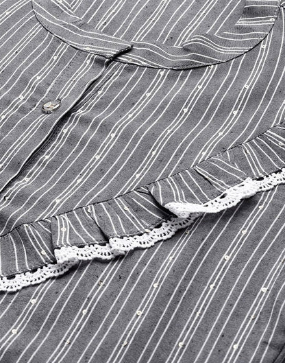 Grey Cotton Striped Shirt 