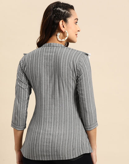 Grey Cotton Striped Shirt 