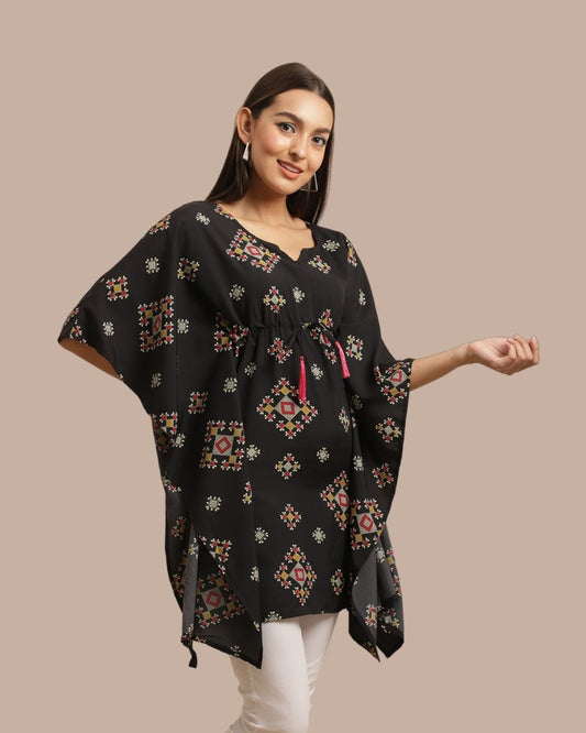 Black with Blush Print Kaftan 