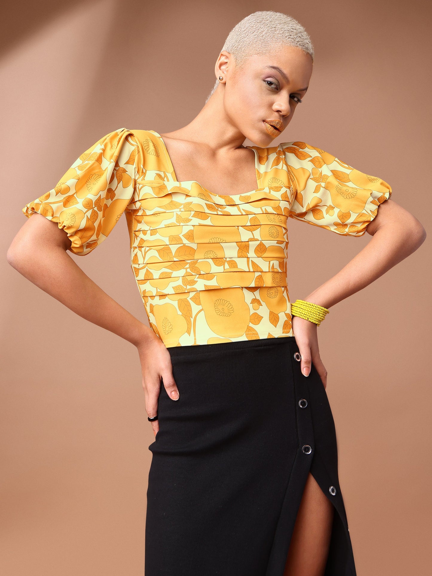 Yellow Square Neck Crop Top For Women